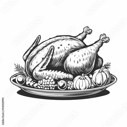 Roasted Turkey Christmas And Thanksgiving Day Image Vector Isolated on white Background.