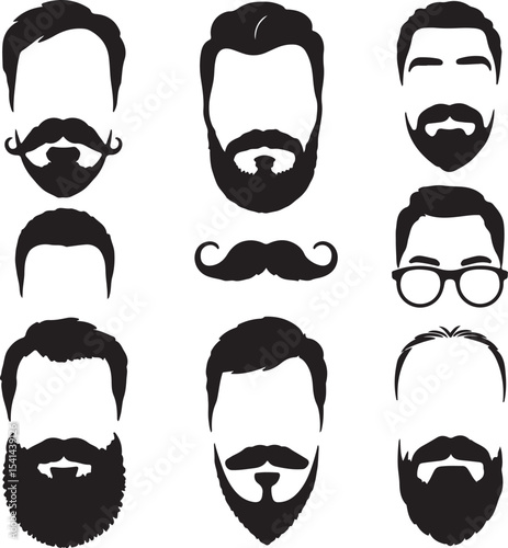 Collection of Black Silhouette Men Hairstyles Mustaches and Beards Various Styles beard styles