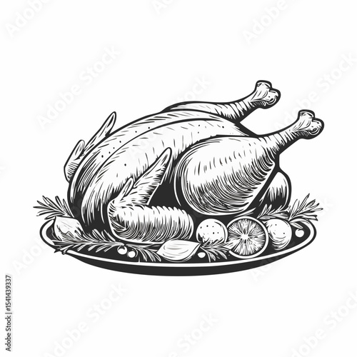 Roasted Turkey Christmas And Thanksgiving Day Image Vector Isolated on white Background.