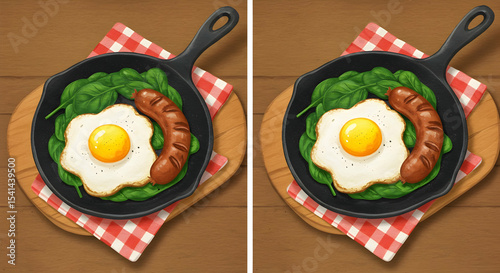 Delicious Breakfast Fried Egg Sausage Spinach Skillet