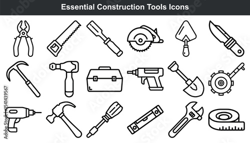 Black and White Construction Tool Icons Set tools