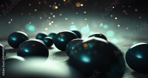 Glimmering marbles scattered on a textured surface