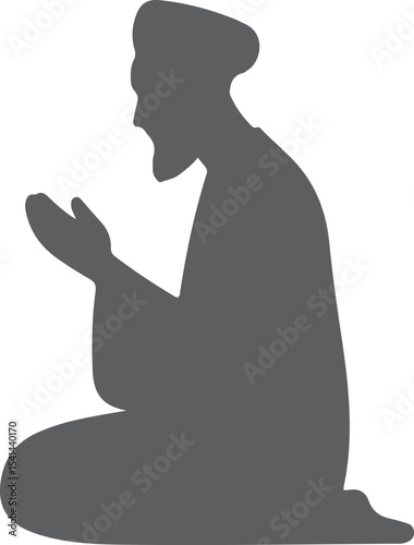 Gray Silhouette of a Man Kneeling in Prayer Hands Raised in Supplication Religious Faith Spirituality Icon