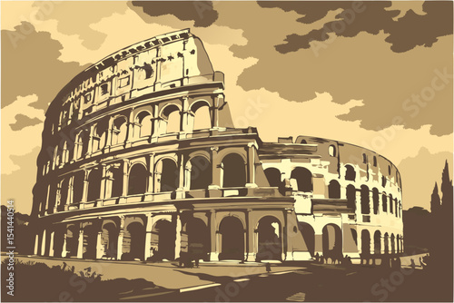 Sepia colosseum illustration roman architecture