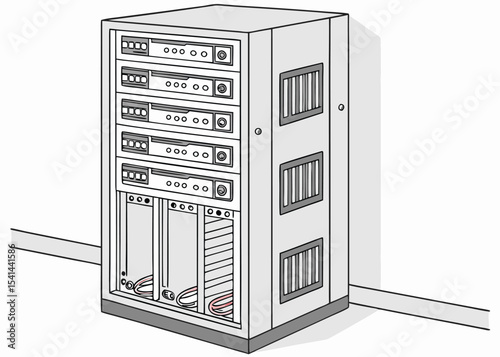 Server Rack with 4 Blade Units Vector Illustration