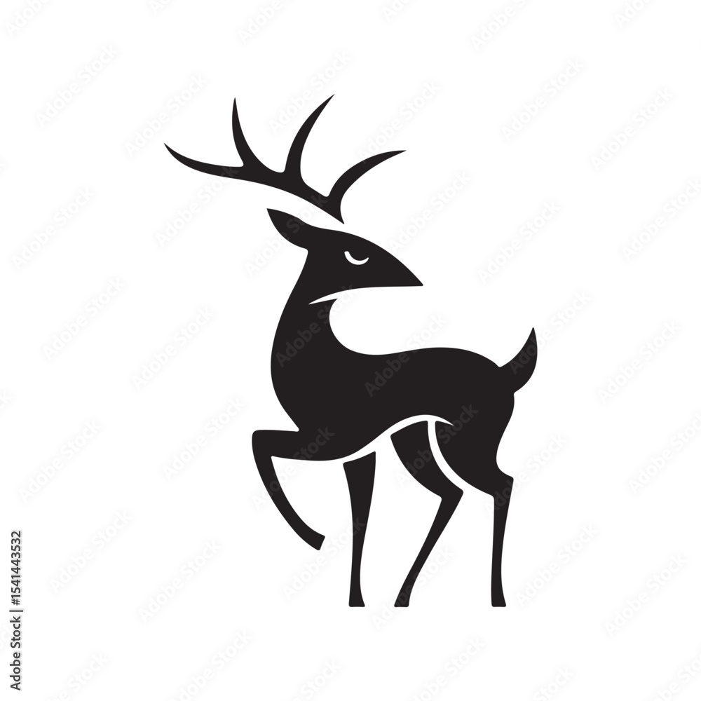 Obraz premium Stylized Black Deer Vector with Distinct Antlers