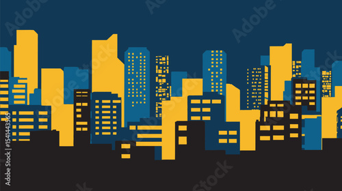 Urban buildings illuminate night cityscape skyline modern abstract design