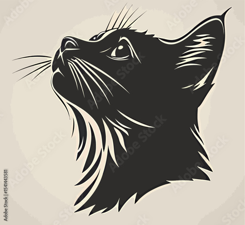 Silhouette of a black cat gazing upwards, showcasing its elegant features.