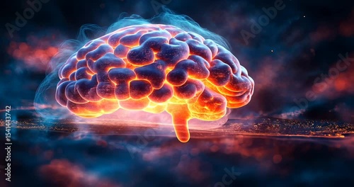 Glowing Brain Surrounded by Ethereal Energy Waves