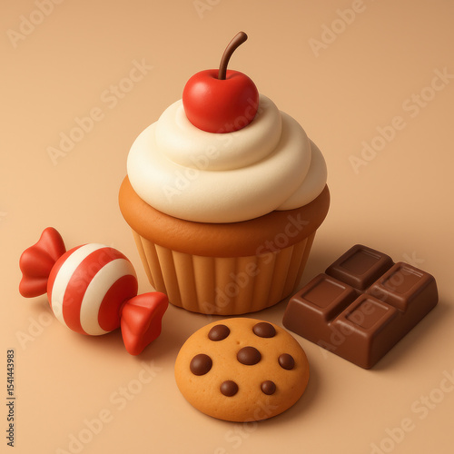 3D Icon of Cupcake and Sweet Dessert Treats