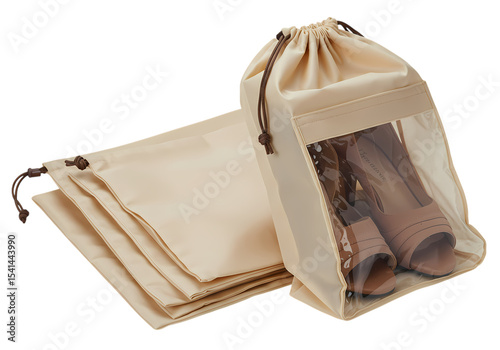 Natural Fiber Shoe Storage Bags isolated on transparent baackground