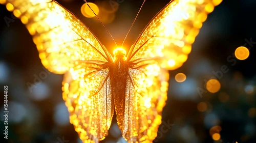 Glowing butterfly illuminated by sunlight in nature