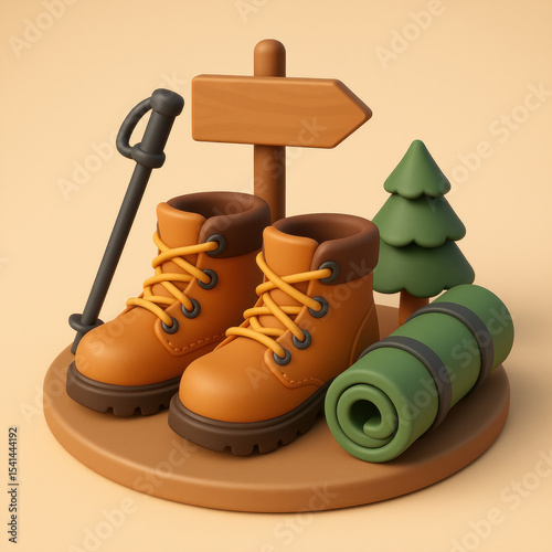 3D Icon of Hiking Boots and Outdoor Trail Gear