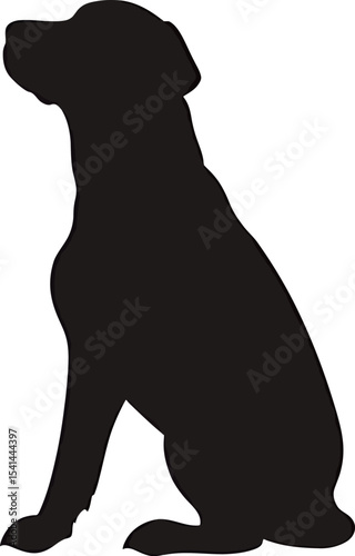 Silhouette of a seated black dog looking to the side.