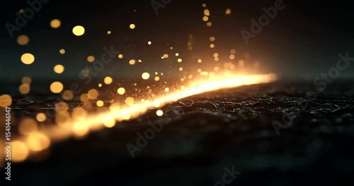 Glowing Golden Particles on Dark Surface at Night