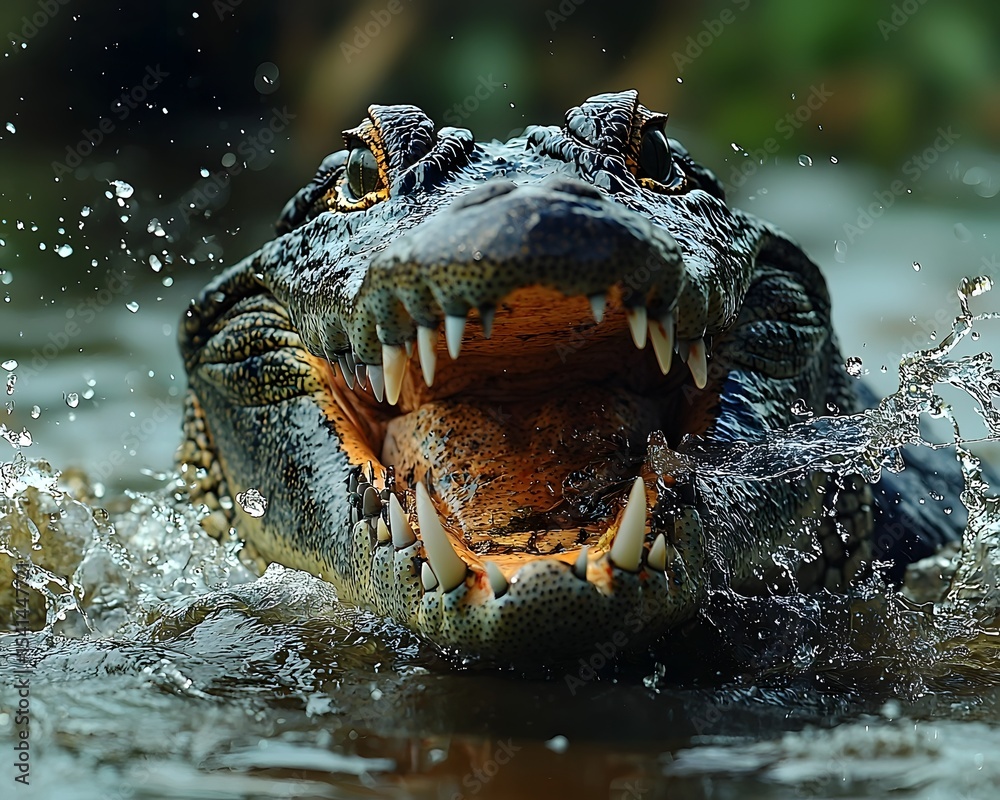 Obraz premium Crocodile s powerful jaws snapping shut on its prey