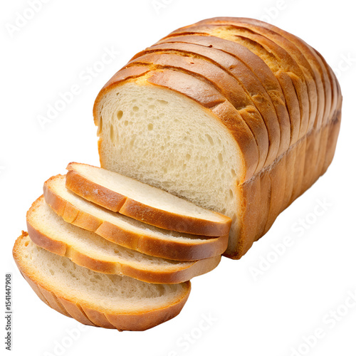 Sliced white bread loaf isolated on white background