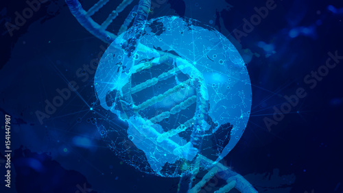 Intricate DNA Helix with Digital Mapping in Blue Science Background