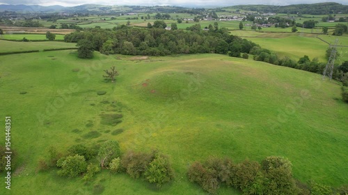 High Angle Footage of Village Countryside Landscape at Near Kendal Town, Lake District of England United Kingdom. Drone Camera Footage Was Captured on June 13th, 2025