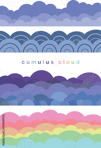 Variation of cumulus clouds in blue, purple, and colorful cloud transparent background editable vector design illustration