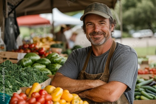 Small business farm owner agreeing to sell produce to a local food market, ensuring the sale of fresh products., Generative AI