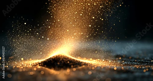 Glowing particles rising from a dark surface at night