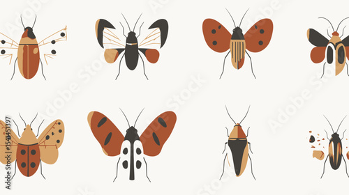 Decorative beetles display designs on neutral background minimalist presentation