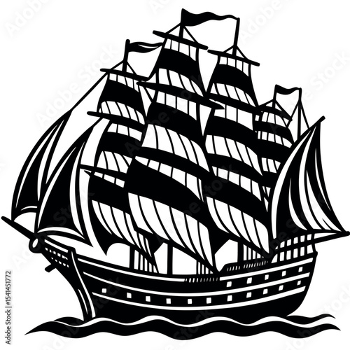 Vintage Sailing Ship Silhouette Vector