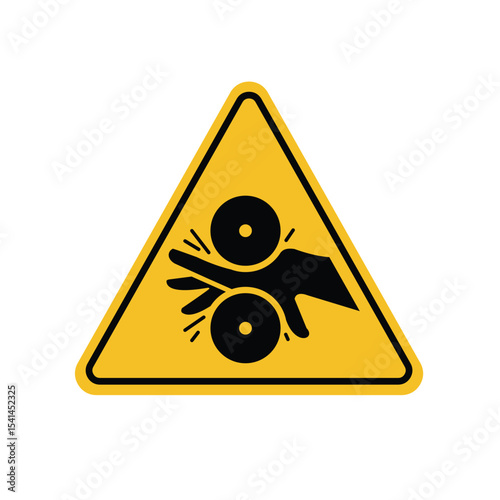 ISO Prohibition Sign, industrial hazard Pinch Point Hand Attachment Roll Symbol . Suitable for posters and web icons