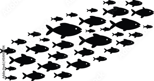 A school of fish swimming together in a coordinated group formation
