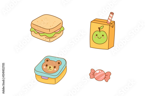 Cute school lunch icons for kids and students