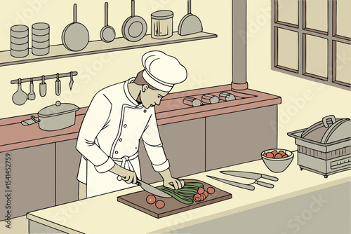 Chef preparing vegetables in a restaurant kitchen