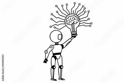 Robot holding a brain lightbulb idea innovation