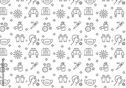Seamless Pattern with Coronavirus Icons