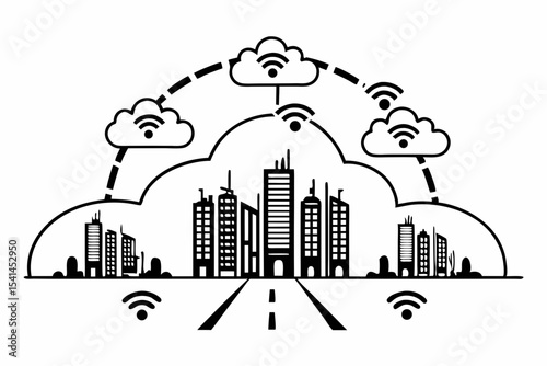 Smart city cloud computing network illustration