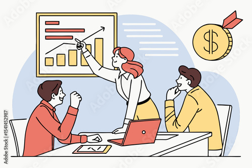 Business team meeting discussing financial growth