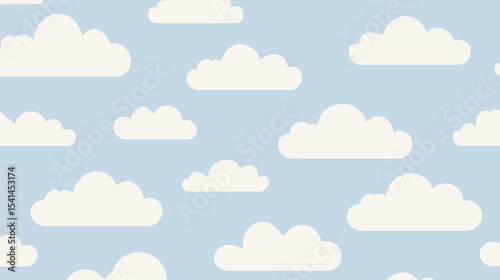 Fluffy clouds float calmly across tranquil blue sky background pattern