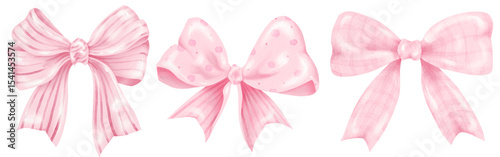 Pink  Bow Illustration. Hand Draw coquette bow pink ribbon, bow knots, bow ties, ribbons, and hair bows for gift wrapping, decorations, fashion, and festive designs. Cute elegant bow