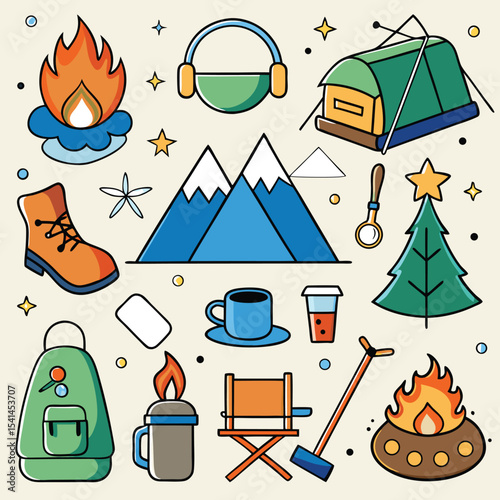 Camping Adventure Outdoor Elements Illustration