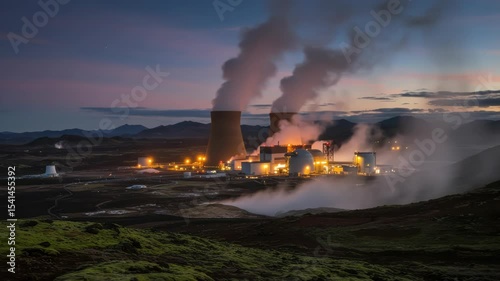 Geothermal Power Plant Generating Clean Energy in Iceland's Volcanic Landscape