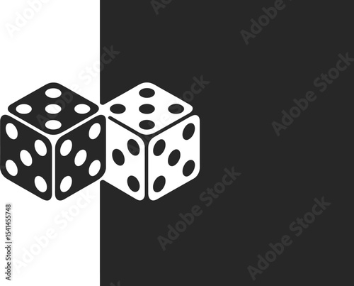 Two dice in black and white showing different numbers of pips on sides