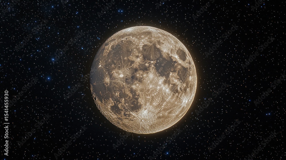 Naklejka premium Full moon bathed in starlight