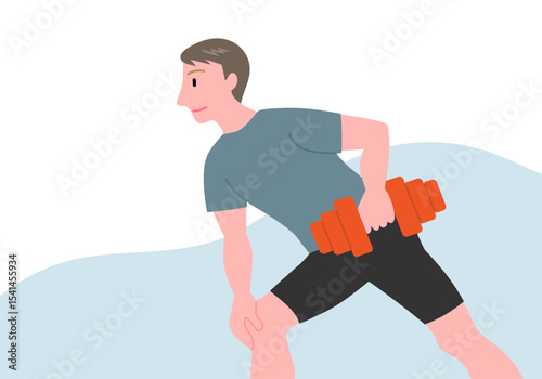 A young man doing strength training with dumbbells (vector illustration)