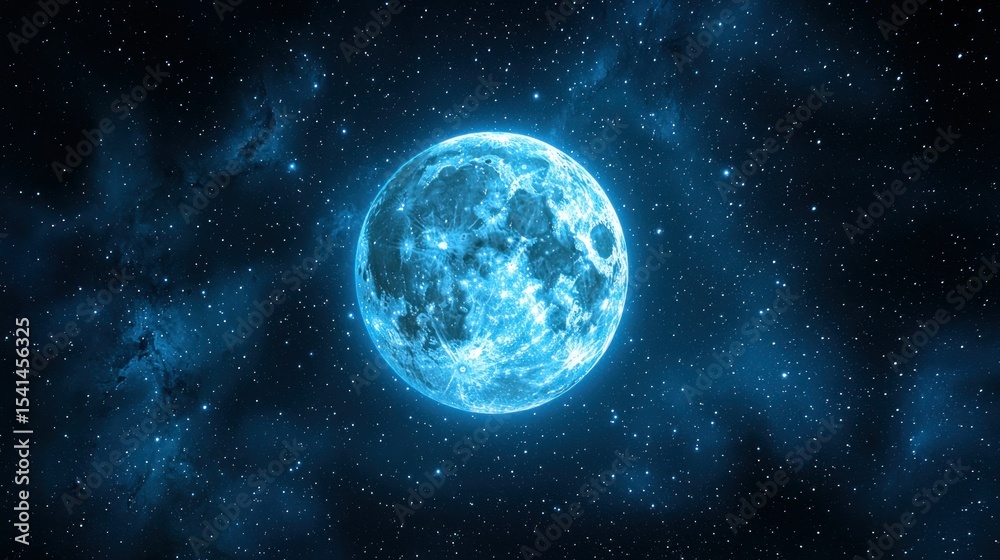 Obraz premium Full luminous moon in deep space
