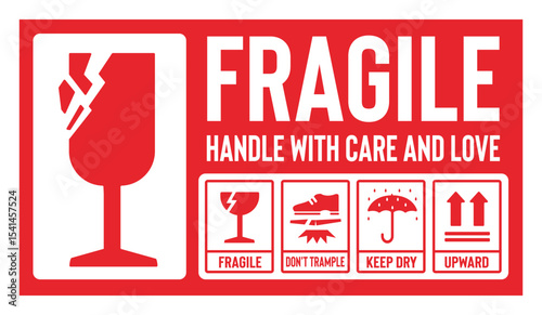 fragile label symbol, handle with care. Prohibition Sign Symbol, Fragile Material warning Suitable for shipping icons