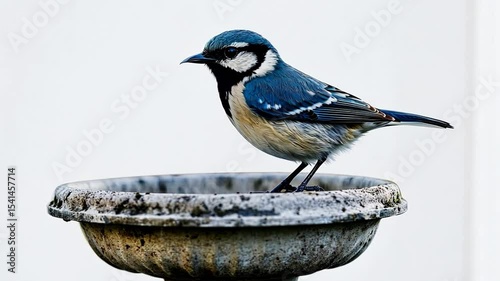 This footage captures a stunning bluebird perched on a weathered birdbath. Ideal for nature documentaries or wildlife presentations. Celebrate the beauty of avian life. Generative AI