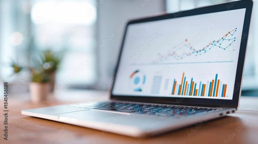 Closeup screen of the laptop or notebook device displaying the colorful website traffic metrics graphs and analytics for the ranking of the blog on the internet or web onlineseo visitors statistics
