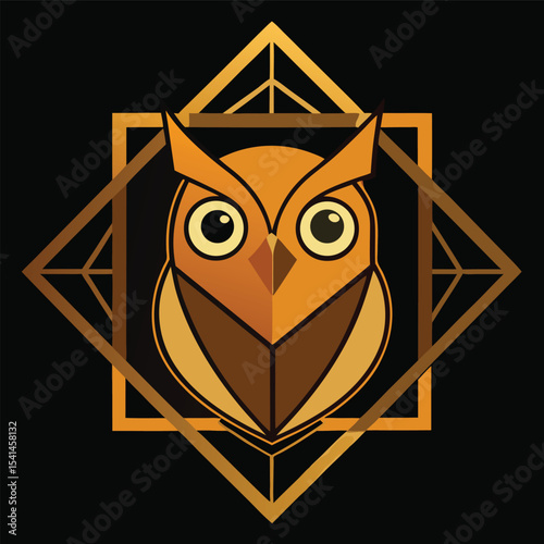 Owl with Golden Geometric Frame