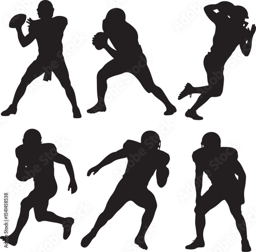 Quarterback Passing Silhouette

American Football Tackle Scene Vector

Helmet and Ball Sports Icon Design

Running Back Charging Silhouette

Touchdown Celebration Pose Vector
