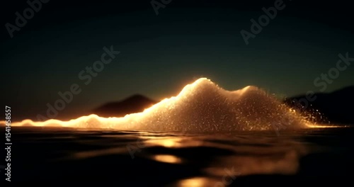 Glowing Water Splash at Sunset Over Calm Lake